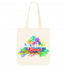 EBG-25 Эко-сумка 38х34см Крым с пальмами, цветная с белыми... EBG-25 Эко-сумка 38х34см Крым с пальмами, цветная с белыми...